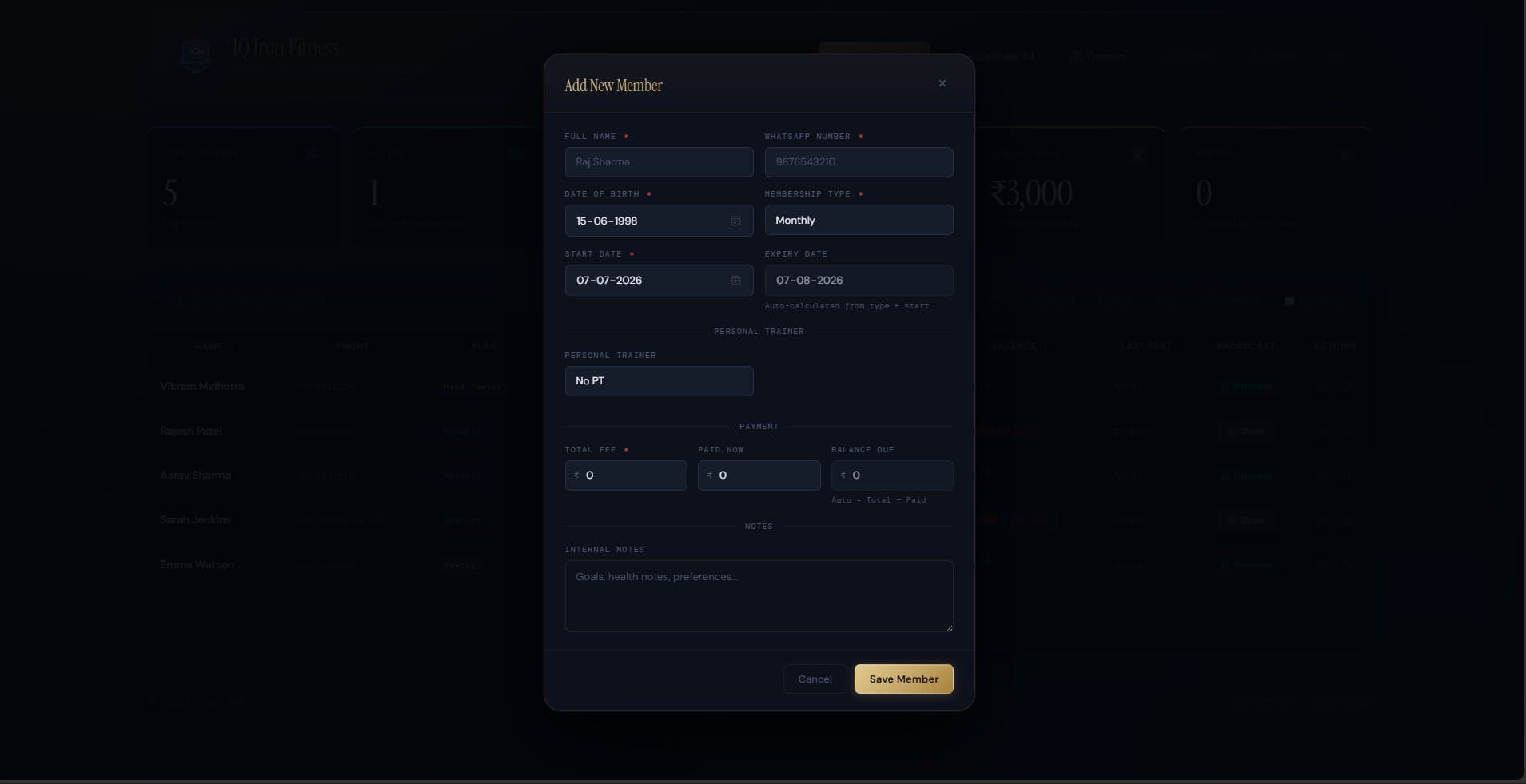Gym CRM (IQ Iron Fitness) screenshot 2